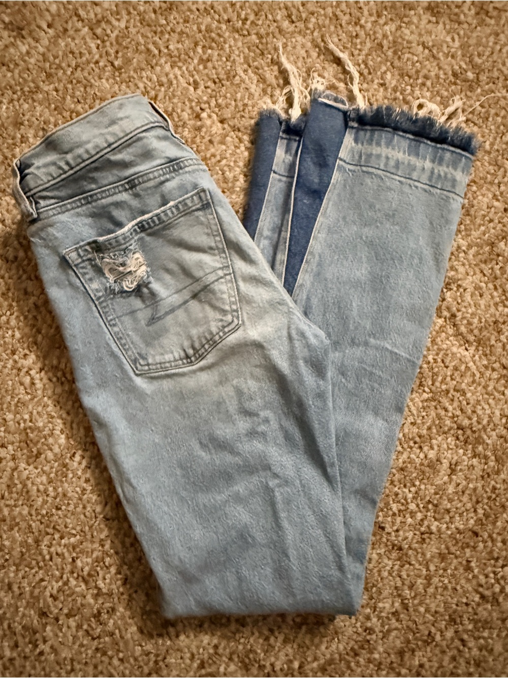American Eagle Outfitters Light Wash Frayed Hem Wide Leg Jeans